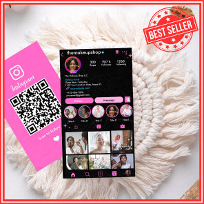 Instagram Makeup Artist Influencer Pink QR Code Business Card