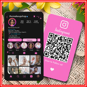 Instagram Makeup Artist Influencer Pink QR Code Business Card