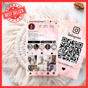 Instagram Makeup Artist Pink Marble QR Code  Business Card