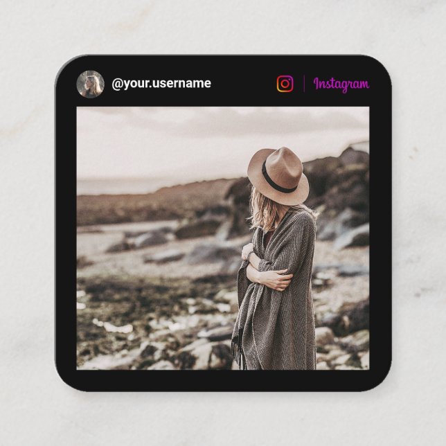 Instagram modern photo social media minimal black calling card (Front)