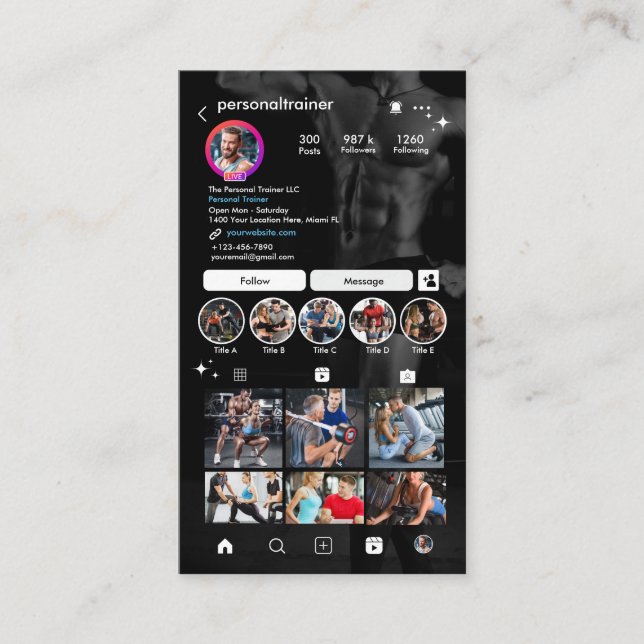 Instagram Modern & Trendy Fitness Personal Trainer Business Card (Front)