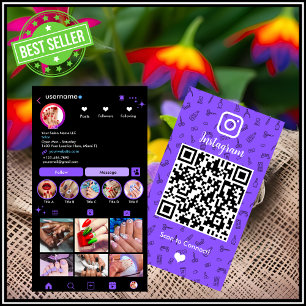 Instagram Nail Salon Purple Social Media QR Code Business Card
