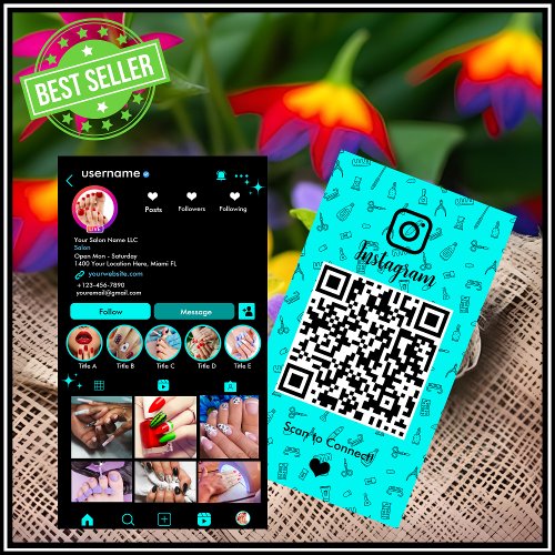 Instagram Nail Salon Turquoise  Social Media QR Business Card