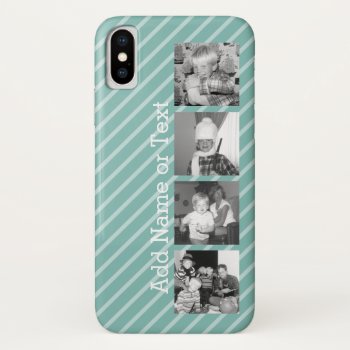Instagram Photo Collage 4 Pictures - Blue Stripes Iphone Xs Case by Funsize1007 at Zazzle