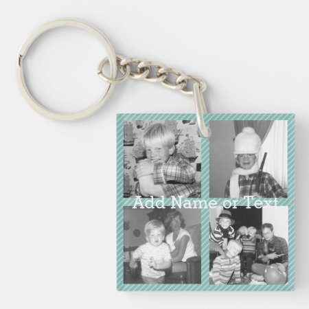 Instagram Photo Collage 4 Pictures - Blue Stripes Keychain