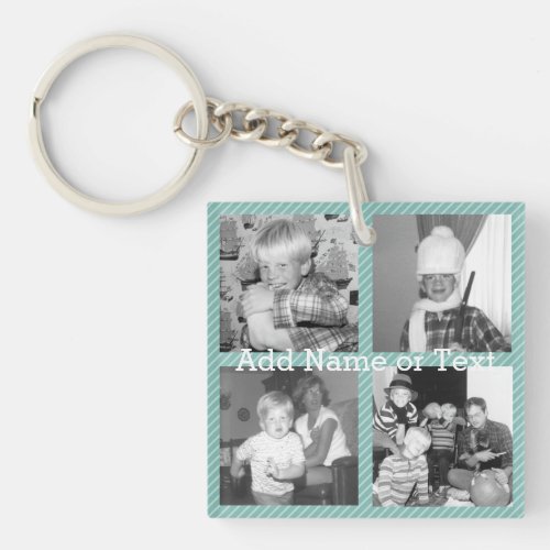 Instagram Photo Collage 4 pictures _ blue stripes Keychain