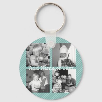 Instagram Photo Collage 4 Pictures - Blue Stripes Keychain by Funsize1007 at Zazzle