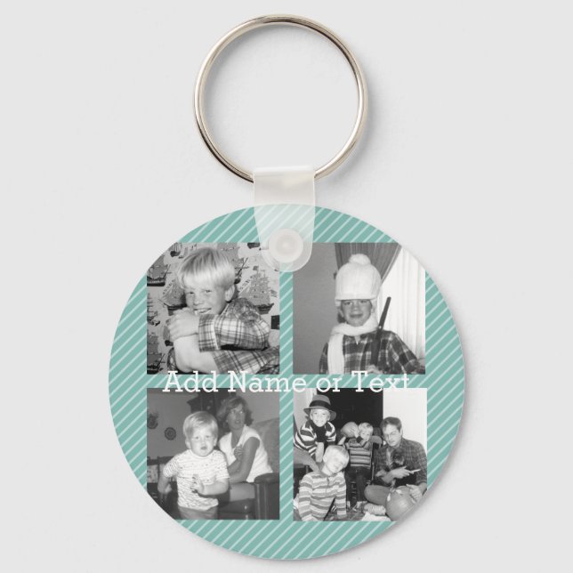 Instagram Photo Collage 4 pictures - blue stripes Keychain (Front)
