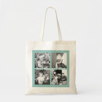 Instagram Photo Collage 4 Pictures - Blue Stripes Tote Bag by Funsize1007 at Zazzle