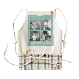 Instagram Photo Collage 4 pictures - blue stripes Zazzle HEART Apron