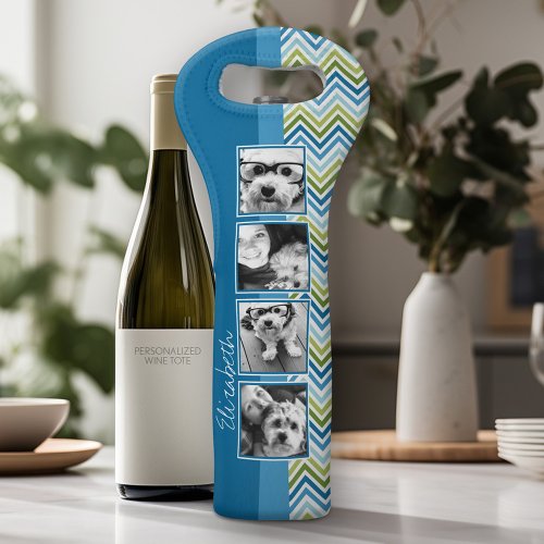 Instagram Photo Collage Colorful Chevrons Wine Bag