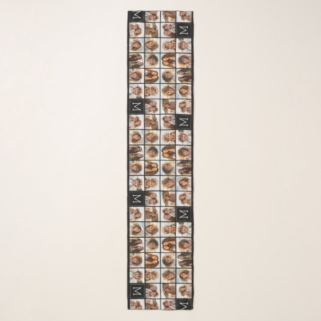 Instagram Photo Collage Custom Monogram Black Scarf (Front)