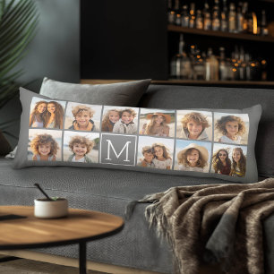 Instagram Photo Collage Custom Monogram Charcoal Body Pillow