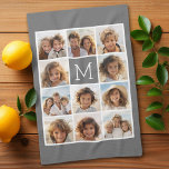 Instagram Photo Collage Custom Monogram Charcoal Kitchen Towel<br><div class="desc">Use up to 11 square or selfie phone photos to create a unique and personal gift. Or you can keep the hipster puppy and make a trendy keepsake. If you need to adjust the pictures,  click on the customize tool to make changes.</div>