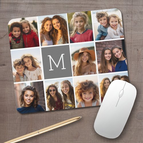 Instagram Photo Collage Custom Monogram Charcoal Mouse Pad