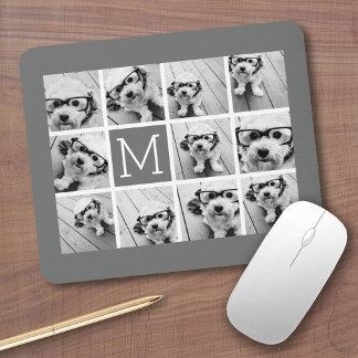 Instagram Photo Collage Custom Monogram Charcoal Mouse Pad