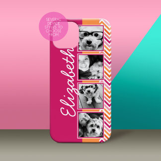 Instagram Photo Collage Hot Pink Orange Chevrons iPhone 15 Case