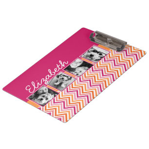 Instagram Photo Collage Hot Pink Orange Chevrons Clipboard