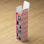 Instagram Photo Collage Hot Pink Orange Chevrons Wine Gift Box<br><div class="desc">A great way to display your square photos from your online account.  A fun zig zag stripe design highlights the pics.</div>