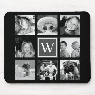 Instagram Photo Collage Monogram Black & White Mouse Pad