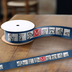 Instagram Photo Collage Monogram - Blue and Red Satin Ribbon