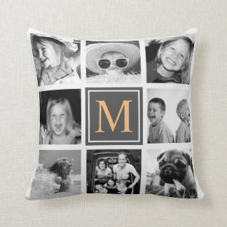 Instagram Photo Collage Monogram Custom Throw Pillow