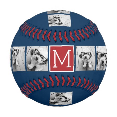 Instagram Photo Collage Monograms - Blue And Red Baseball