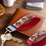 Instagram Photo Collage Monograms - Blue and Red Wrist Keychain<br><div class="desc">Classic Red and Navy Blue Background - You can use square or selfie photos for this design. Use 8 square photos to create a unique and personal gift. Or you can keep the hipster puppy and make a trendy keepsake. If you need to adjust the pictures, click on the customize...</div>