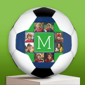 Instagram Photo Collage Monograms - Green Navy Soccer Ball