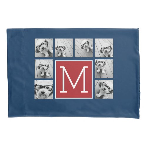 Instagram Photo Collage Monograms _ Red Navy Pillowcase