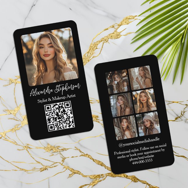 Instagram Photo Collage Social Media Influencer Business Card (instagram business card with qr code and six photos)