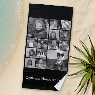 Instagram Photo Collage - Up to 14 photos Black Beach Towel