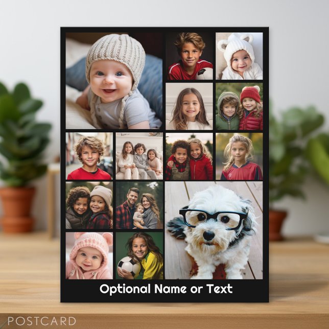 Instagram Photo Collage - Up to 14 photos Black Postcard (Personalized Photo Postcard)