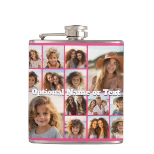 Instagram Photo Collage - Up to 14 photos Pink Hip Flask