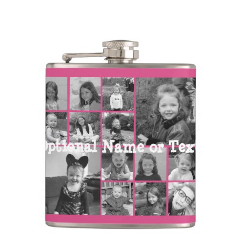 Instagram Photo Collage _ Up to 14 photos Pink Hip Flask