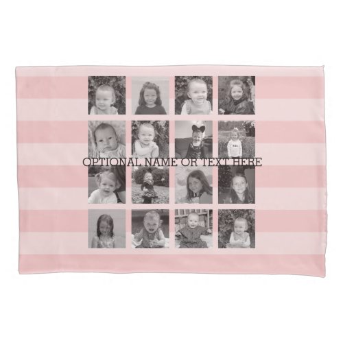 Instagram Photo Collage Up to 16 photos Blush Pink Pillowcase