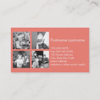 Instagram Photo Collage With 4 Pictures - Coral Business Card by Funsize1007 at Zazzle