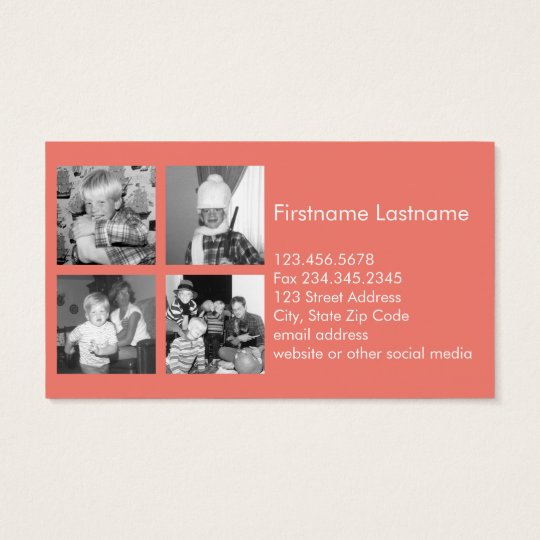 Instagram Photo Collage With 4 Pictures Coral Business Card Zazzle Com Instagram Business Card Template
