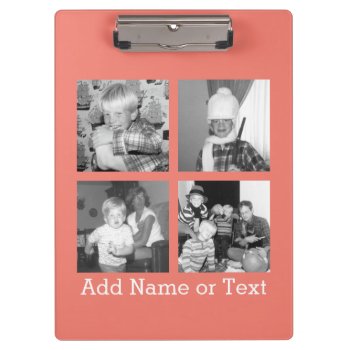 Instagram Photo Collage With 4 Pictures - Coral Clipboard by Funsize1007 at Zazzle