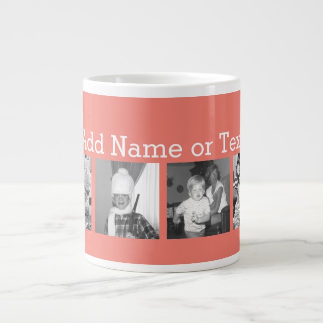 Instagram Photo Collage with 4 pictures - coral Large Coffee Mug (Front)