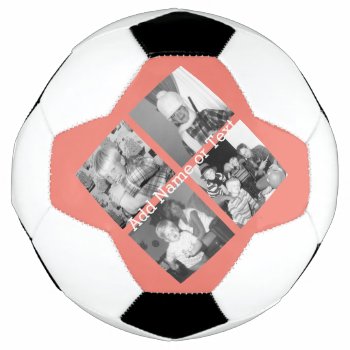 Instagram Photo Collage With 4 Pictures - Coral Soccer Ball by Funsize1007 at Zazzle