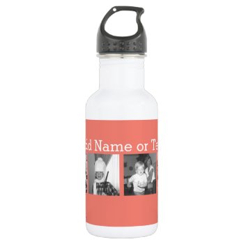 Instagram Photo Collage With 4 Pictures - Coral Stainless Steel Water Bottle by Funsize1007 at Zazzle