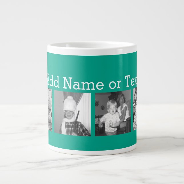 Instagram Photo Collage with 4 pictures - emerald Large Coffee Mug (Front)