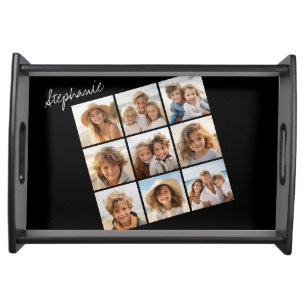 Instagram Photo Collage with 9 square photos Black Serving Tray