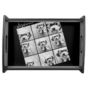 Instagram Photo Collage with 9 square photos Black Serving Tray
