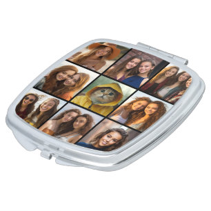 Instagram Photo Collage with 9 square photos Black Vanity Mirror
