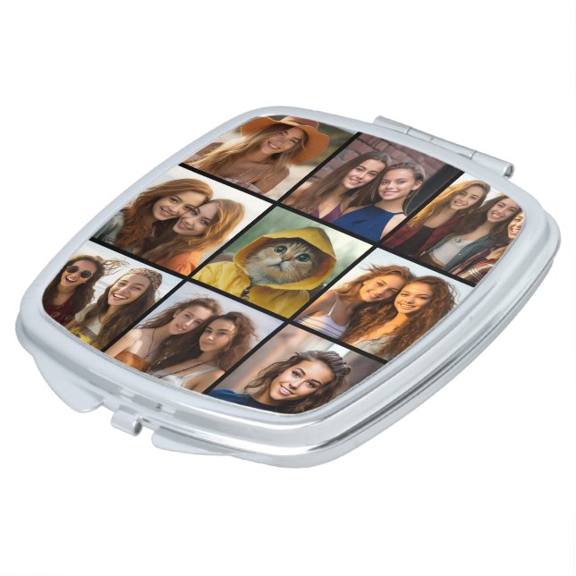 Instagram Photo Collage with 9 square photos Black Vanity Mirror (Turned)