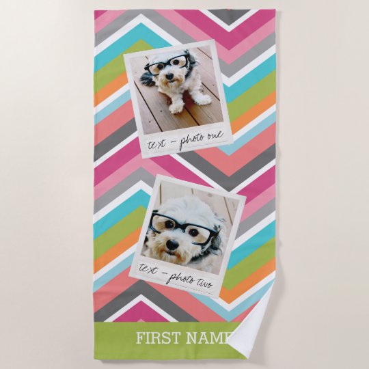 Instagram Photo Collage With Colorful Chevrons Beach Towel