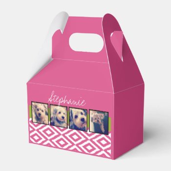 Instagram Photo Collage With Ikat Hot Pink Name Favor Boxes by icases at Zazzle