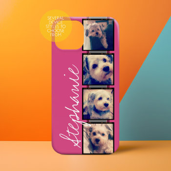 Instagram Photo Display - 4 Photos Pink Name Case-mate Iphone 14 Plus Case by icases at Zazzle